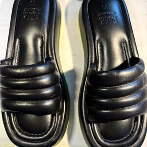 RESERVED — P448 Black Fergie slides with Green Neon Sole